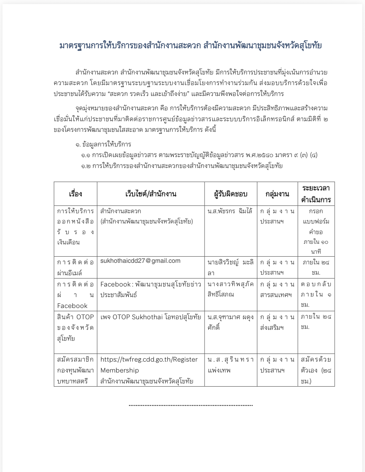 มาตรฐานการให้บริการของสำนักงานสะดวก