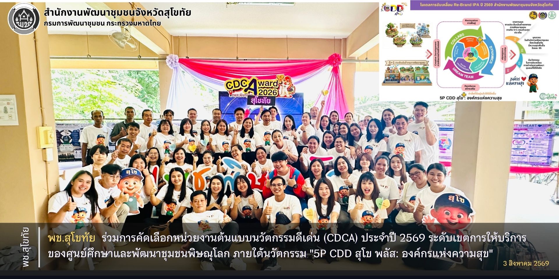 พช.สุโขทัย ร่วมการคัดเลือกหน่วยงานต้นแบบนวัตกรรมดีเด่น (CDCA) ประจำปี 2569 ระดับเขตการให้บริการของศูนย์ศึกษาและพัฒนาชุมชนพิษณุโลก ภายใต้นวัตกรรม "5P CDD สุโข พลัส: องค์กรแห่งความสุข"